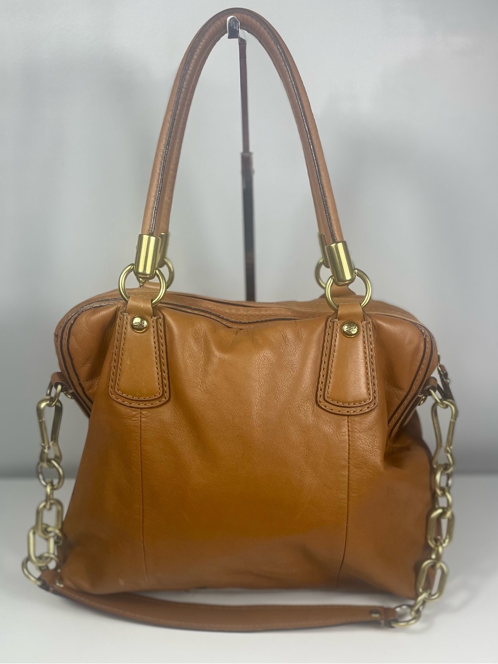 Authentic Coach Kristin Brown Pleated Leather Satchel - Picture 5 of 14